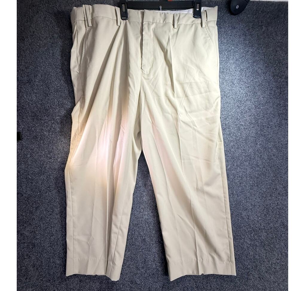 John Blair Men's Tan Microfiber Adjust-A-Band Relaxed Fit Dress Pants Slacks 42S